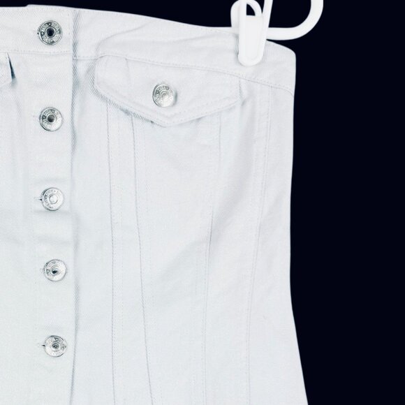 NWT Zara Womens Smoked Back Button Metallic Silver Denim Strapless Corset Size M - Picture 3 of 10